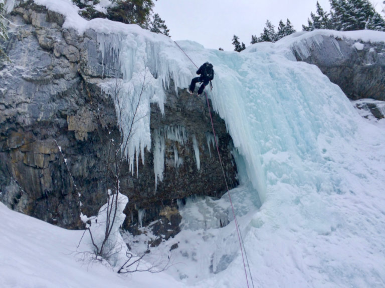 Rapelling down Guinness Gully after a guided ascent.