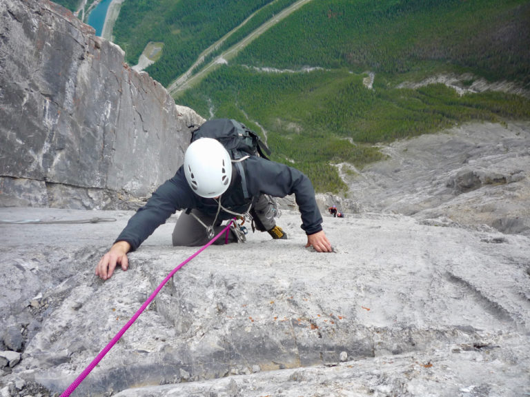 Corner climbing on Ha Ling's North East Face