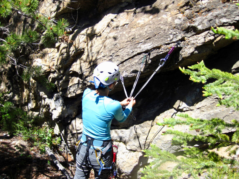 Gear climbing skills during a course in the Kananaskis area