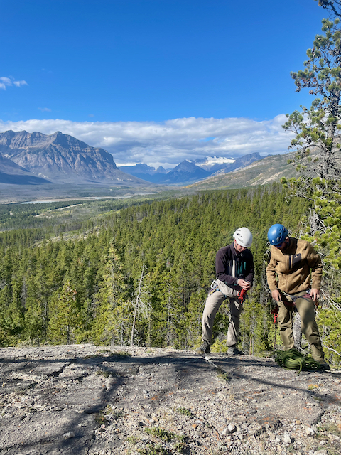 Practicing ropework skills during a mountaineering course.