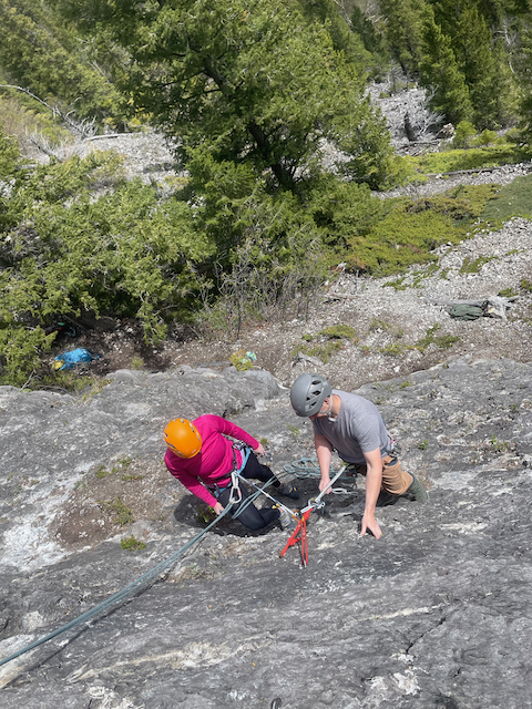 Heading down after a multipitch climb.